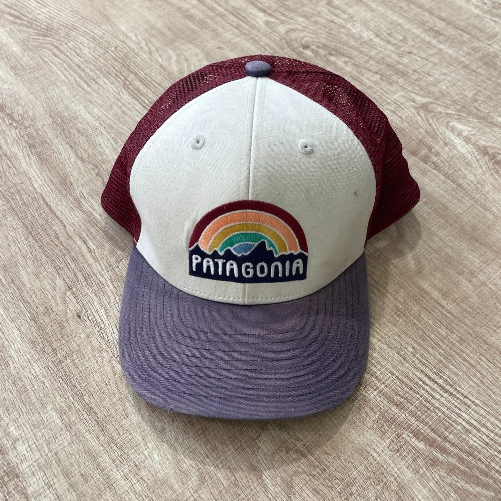 Patagonia KIDS Hat Snapback Trucker Cap Blue Navy Mesh Back Rainbow